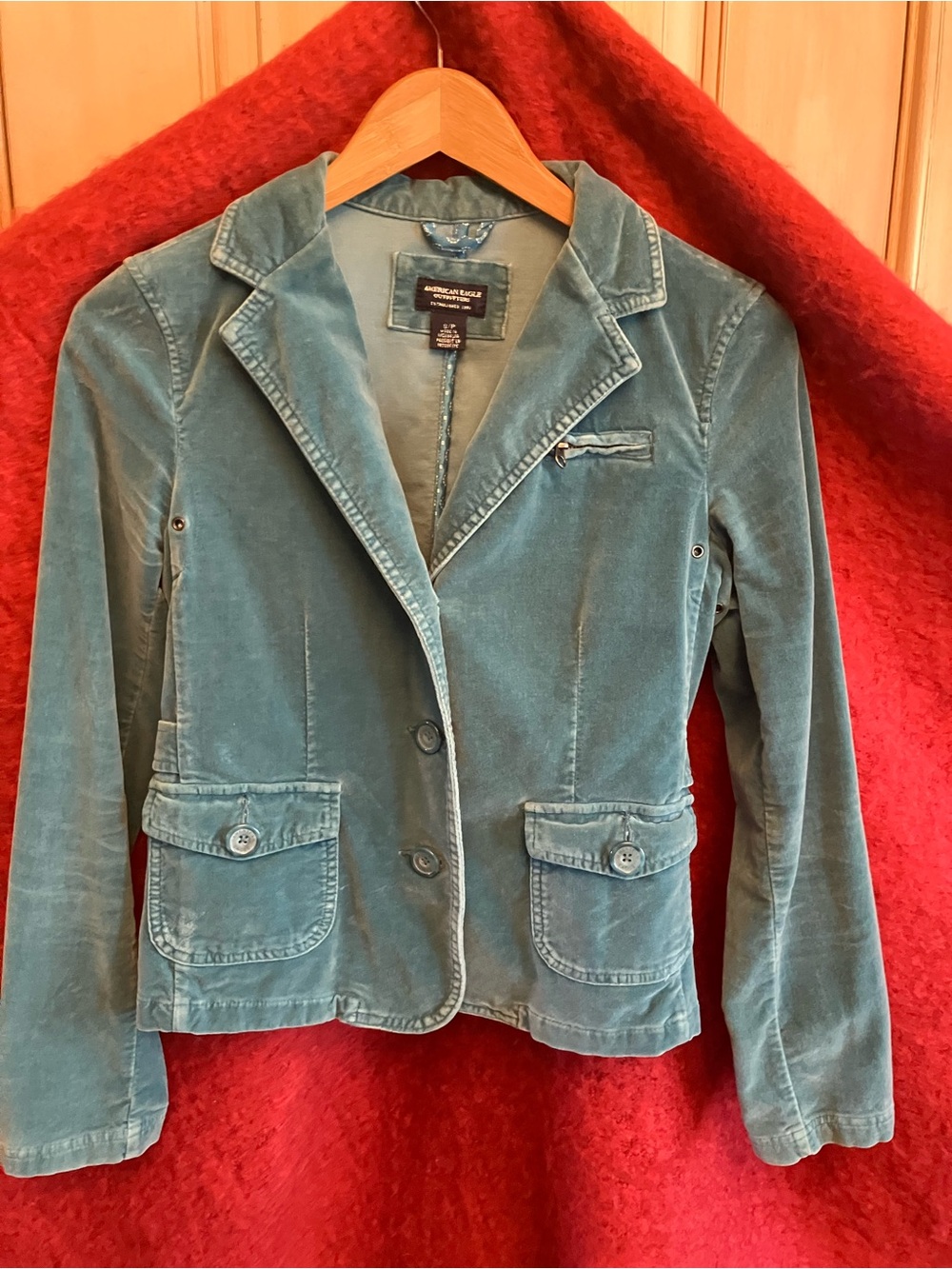 American Eagle Outfitters Teal Velvet Blazer Jacket - Women's